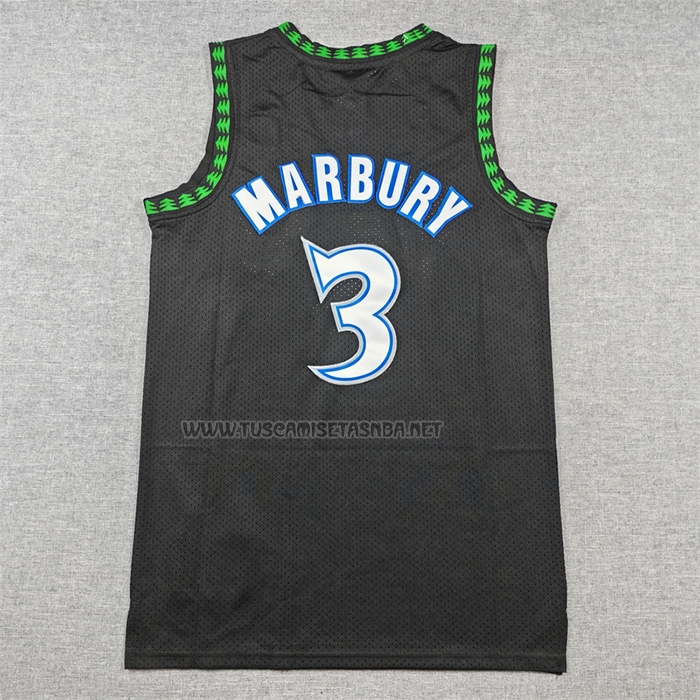 Camiseta Stephon Marbury NO 3 Minnesota Timberwolves Mitchell & Ness 1997-98 Negro